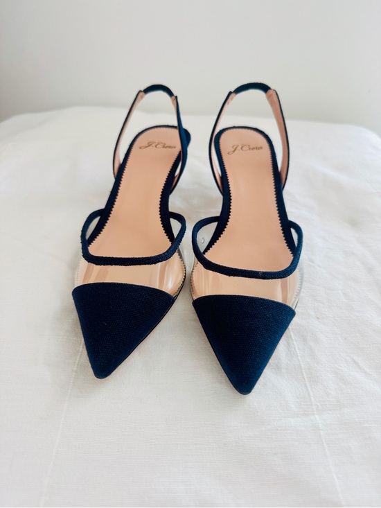 J. Crew Shoes - J. Crew Sophia Slingback Kitten Heel Navy with Transparent Panel